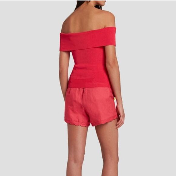 7 FOR ALL MANKIND Women’s Hot Pink Ribbed Off Shoulder Fitted Top - Picture 2 of 9